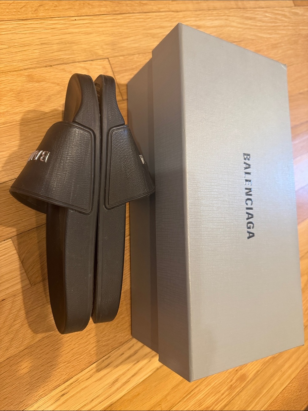 Balenciaga Black Logo Slide Sandals with metallic Branding - Picture 3 of 4